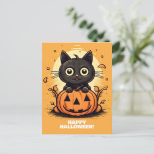 Cartão Postal Feliz Gato de Halloween - Cartão-postal do Gato Lo