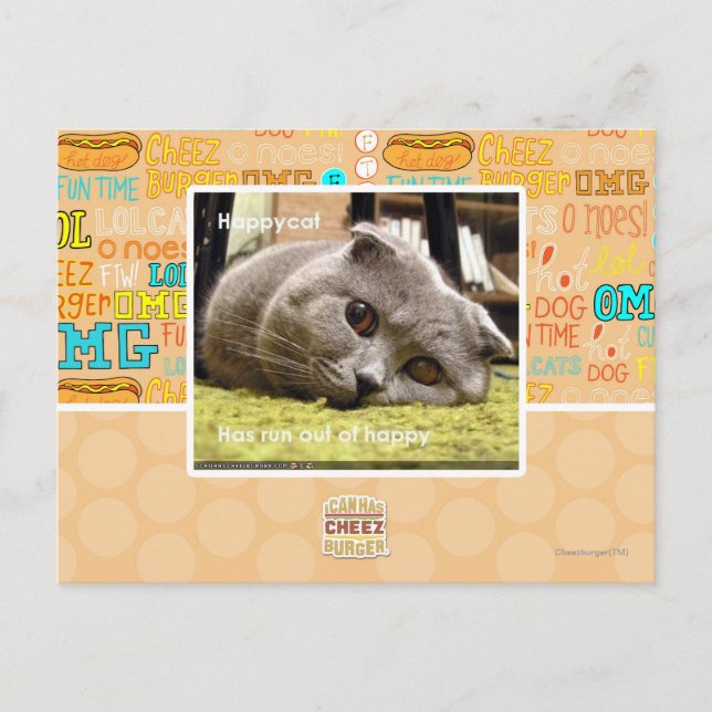 Cartão Postal Feliz gato, fora de felicidade (Frente)