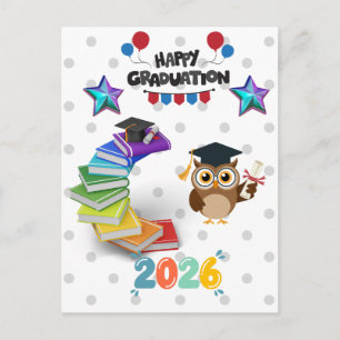 Cartão Postal Feliz Graduação 2026 - Coruja Fofa & Livros