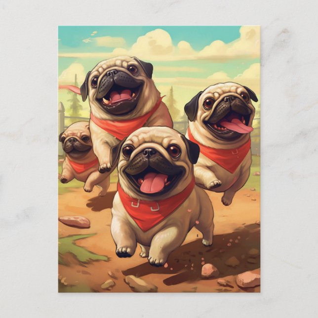 Cartão Postal Feliz Grumble de Pugs (Frente)