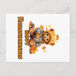 Cartão Postal Feliz Hallothanksmas deseja um Urso de Teddy e Aut