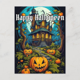 Cartão Postal Feliz Halloween Assombrado Casa Depois do Escuro