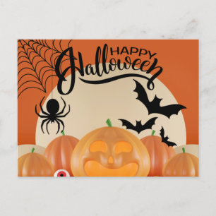 Cartão Postal Feliz Halloween Assustador Pumpkins, Morcegos e Ar