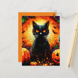 Cartão Postal Feliz Halloween Black Cat Bats