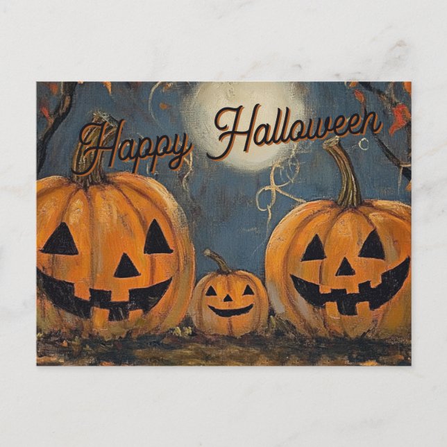 Cartão Postal Feliz Halloween Brilho da Abóbora Jack O' Lantern (Frente)