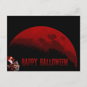 Cartão Postal Feliz Halloween - Bruxa e Lua - Cartão-postal