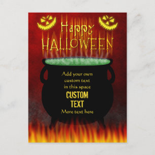 Cartão Postal Feliz Halloween Bruxas Cauldron Fogo Personalizado