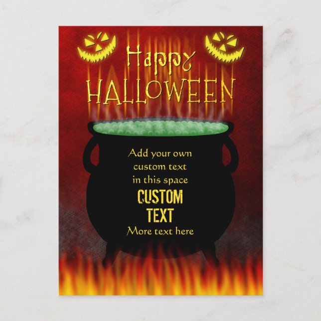 Cartão Postal Feliz Halloween Bruxas Cauldron Fogo Personalizado (Frente)