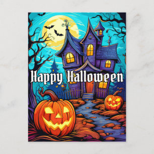 Cartão Postal Feliz Halloween - Casa Assombrada