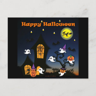 Cartão Postal Feliz Halloween Casa Assombrada