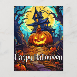 Cartão Postal Feliz Halloween   Casa Assombrada Fofa