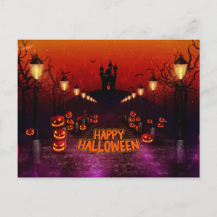 Cartão Postal Feliz Halloween Castelo Assombrado da Bruxa Assust