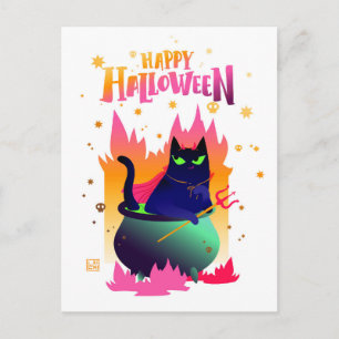 Cartão Postal Feliz Halloween Cat Vinsant