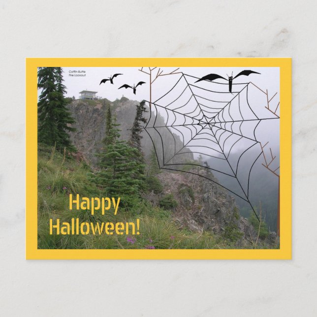 Cartão Postal Feliz Halloween, Coffin Button Fire Lookout (Frente)