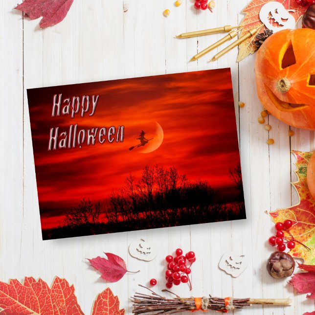 Cartão Postal Feliz Halloween Com Carta Postal De Bruxa E Lua (Send to your family and friends a spooky note!)