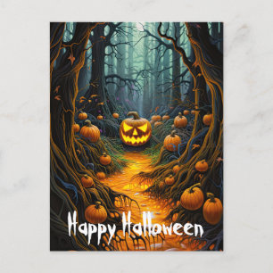 Cartão Postal Feliz Halloween Creepy Jack o Lantern Pumpkins