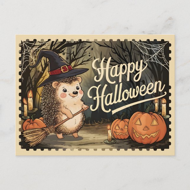 Cartão Postal Feliz Halloween Cute Hedgehog (Frente)