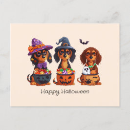 Cartão Postal Feliz Halloween Dachshund Dogs