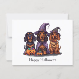 Cartão Postal Feliz Halloween Dachshund Witch Dogs