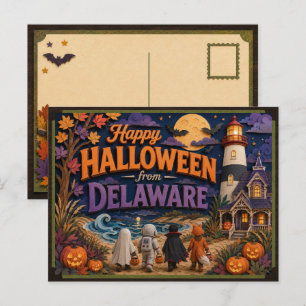 Cartão Postal Feliz Halloween Das Crianças de Delaware