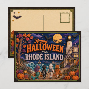 Cartão Postal Feliz Halloween de Rhode Island Kids