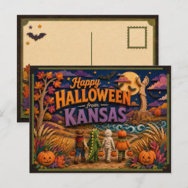 Cartão Postal Feliz Halloween Dos Garotos do Kansas