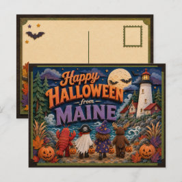 Cartão Postal Feliz Halloween Dos Meninos do Maine