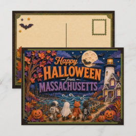 Cartão Postal Feliz Halloween dos Miúdos de Massachusetts
