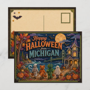 Cartão Postal Feliz Halloween Dos Miúdos de Michigan