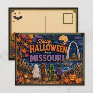 Cartão Postal Feliz Halloween dos Miúdos de Missouri
