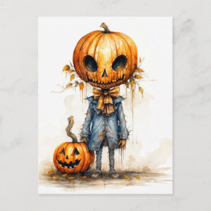 Cartão Postal Feliz Halloween Eerie Pumpkin Fiend
