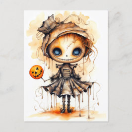 Cartão Postal Feliz Halloween Eerie Pumpkin Girl