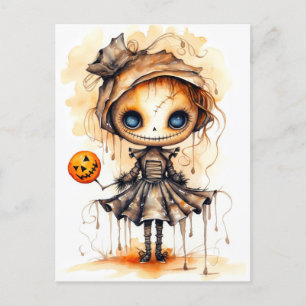 Cartão Postal Feliz Halloween Eerie Pumpkin Girl