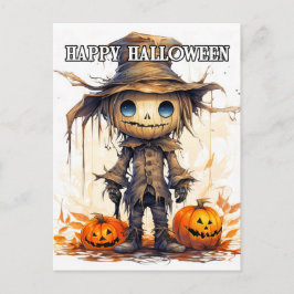 Cartão Postal Feliz Halloween | Espantalho de boneca de trapo fo