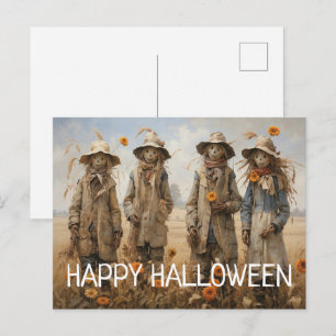 Cartão Postal Feliz Halloween Espantalhos de Halloween Fofos