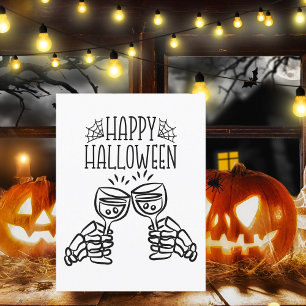 Cartão Postal Feliz Halloween Esqueleto Brinde de Vinho Moderno 