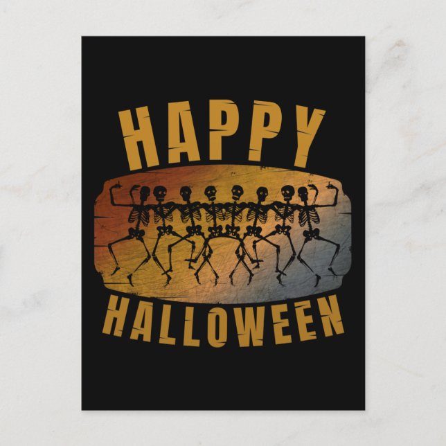 CARTÃO POSTAL FELIZ HALLOWEEN ESQUELETO DANÇANTE (Frente)