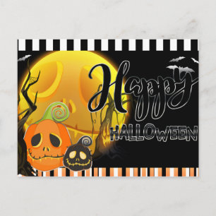 Cartão Postal Feliz Halloween Fantasioso Sorriso Abóboras Saudaç