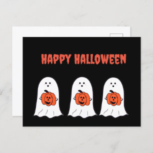 Cartão Postal Feliz Halloween Fantasmas com Jack-o-Lanterns