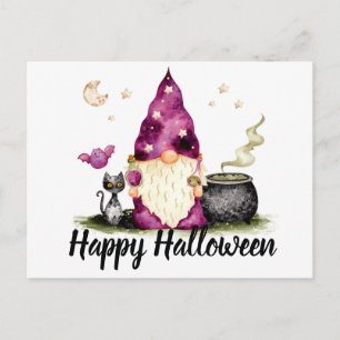 Cartão Postal Feliz Halloween Gnomo Wizard