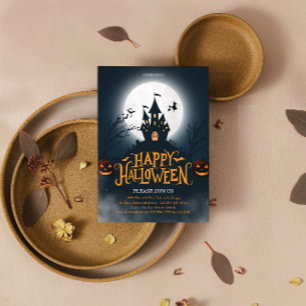 Cartão Postal Feliz Halloween Ilustrativo Preto e Laranja