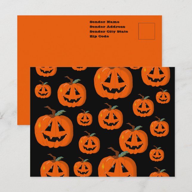 Cartão Postal Feliz Halloween Jack O Lanterna Arte Ilustrativa (Frente/Verso)