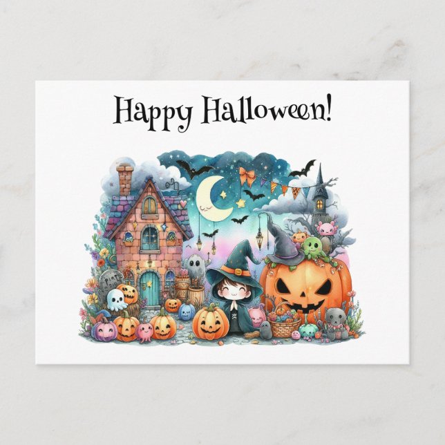 Cartão Postal Feliz Halloween Kawaii (Frente)