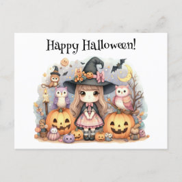 Cartão Postal Feliz Halloween Kawaii