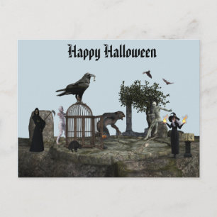 Cartão Postal Feliz Halloween Monstro Cena Werewolf Zombie