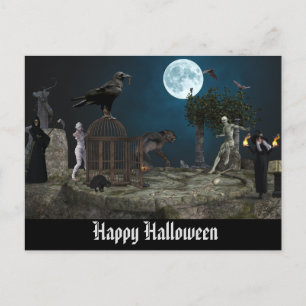 Cartão Postal Feliz Halloween Monstro Cena Werewolf Zombie