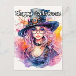 Cartão Postal Feliz Halloween - Nerdy Witch Illustration