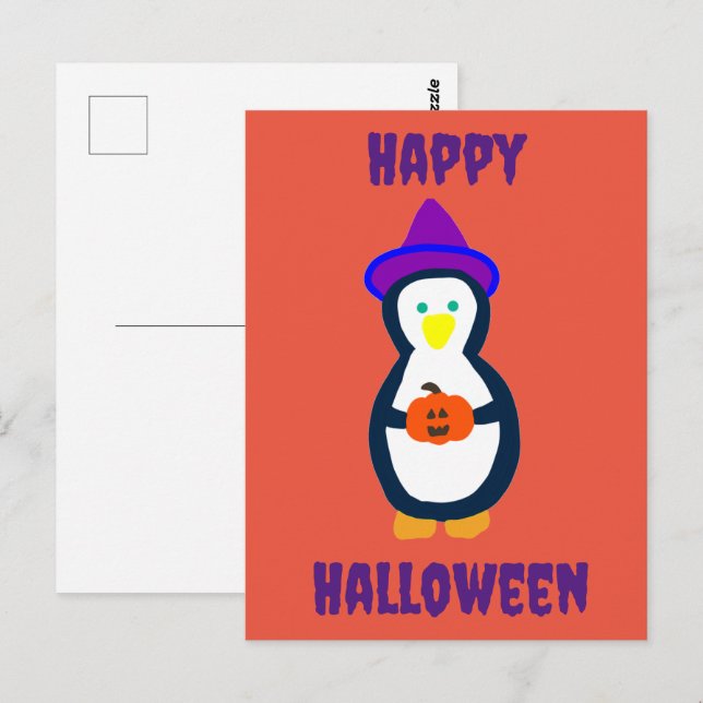 Cartão Postal Feliz Halloween Penguin (Frente/Verso)