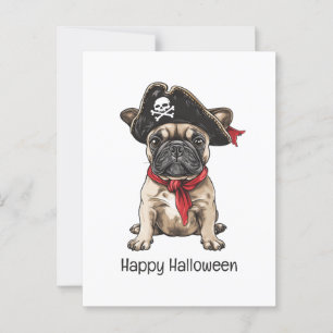 Cartão Postal Feliz Halloween Pirate Buldogue Francês