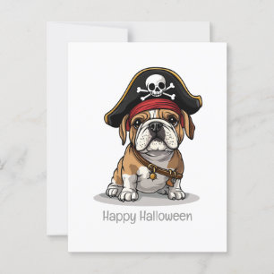 Cartão Postal Feliz Halloween Pirate English Buldogue